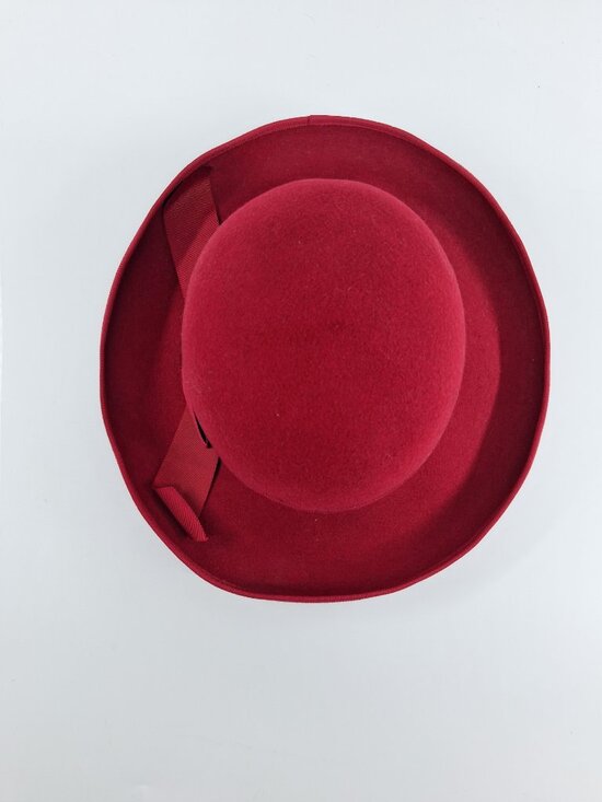 Laura Ashley Wool Felt Hat Raspberry Wide Brim Grosgrain Ribbon Vintage UK 22.5\